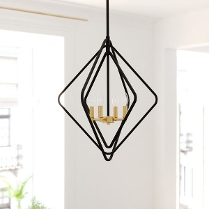 VAXCEL Brady 4 Light Black and Satin Brass Contemporary Geometric Cage Pendant Light - 1 of 4