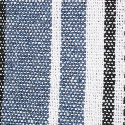 Chic Farmhouse Striped Cotton Throw 50"x60" with Fringe in French Blue