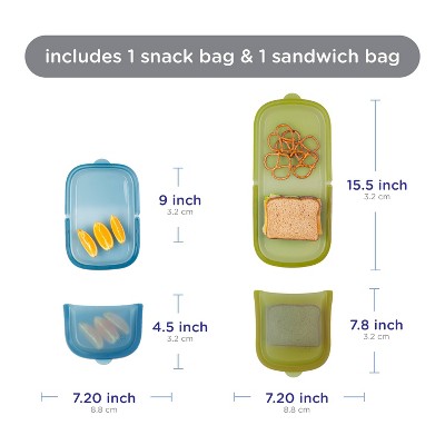 Ubbi Platemate Bundle Snack + Sandwich Reusable Food Storage Bags - Juniper & Olive - 2pk