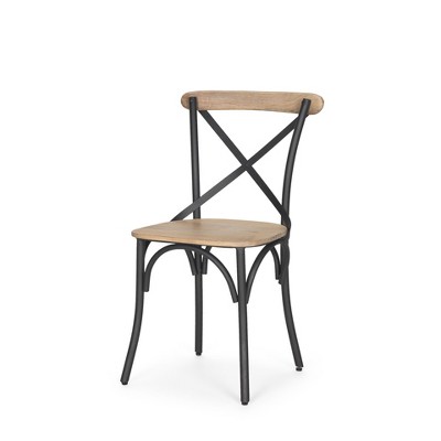 HomeRoots Light Brown and Black Solid Wood And Iron Cross Back Dining Side Chair