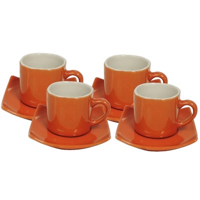 Brick Red Ceramic Espresso Cup and Saucer Set, Service for 4