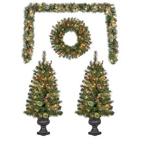 Holiday Living 4-Piece Holiday Decor Set with 2 Trees, Garland and Wreath - 1 of 4