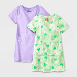 Toddler Girls' 2pk Adaptive Short Sleeve Dress - Cat & Jack™ Green - 1 of 4