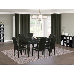 HomeStock 7Pc Rectangular 42/60" Dinette Table With 18 In Leaf And 6 Parson Chair With Black Leg And Pu Leather Color Black - 1 of 3