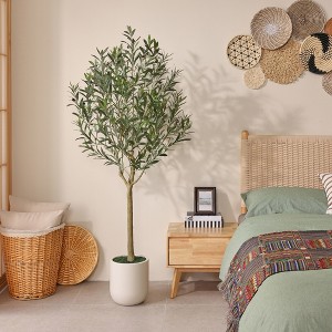 DR.Planzen 6/7/8FT Single-Trunk Artificial Olive Tree in White Oval Planter, Slim Faux Tree Fake Olive Plant for Indoor/Outdoor Home Decor - 1 of 4