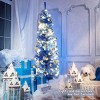 Tangkula 6FT Blue Tinsel Artificial Pencil Christmas Tree w/ Sturdy Metal Stand Seasonal Holiday Decoration for Home, Party - 2 of 4