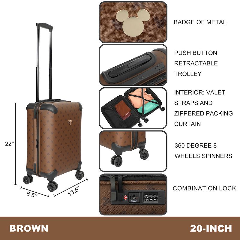 Disney Mickey Mouse Ears 22” Brown Rolling Luggage, 5 of 7