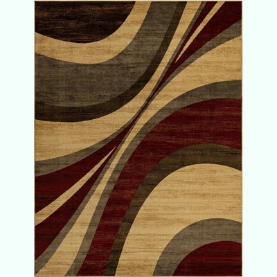 9' x 12' Beige and Burgundy Abstract Area Rug