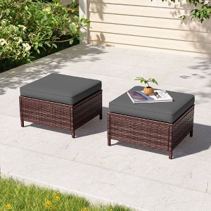 Sonkuki 2-Piece Ottomans with Solution-Dyed Fabric Cushion, All-Weather Wicker Ottomans, Ideal for Patio - 1 of 4