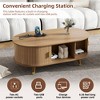 KWPZQEB Oval Coffee Table, Mid-Century Center Table with Sliding Door and Charging Station, Wooden Center Table for Living Room - 3 of 4