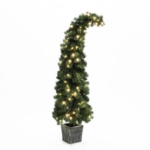 LuxenHome 5Ft Pre-Lit Leaning Top Green Artificial Potted Christmas Tree - 1 of 4