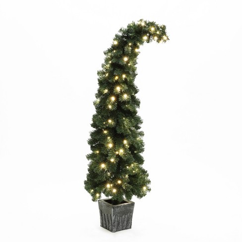 LuxenHome 5Ft Pre-Lit Leaning Top Green Artificial Potted Christmas Tree - image 1 of 4