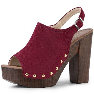 Allegra K Women's Open Toe Buckle Strap Slingback Platform Chunky Heel Sandals - 1 of 4