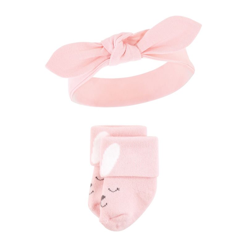 Hudson Baby Infant Girl Headband and Socks Set, Bunny, 0-9 Months, 3 of 7