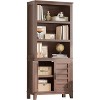 71" High Bookcase with Doors, 5-Tier Bookshelf with Doors and Adjustable Shelves, Floor-to-ceiling Narrow Bookshelf for Bedroom, Living Room, Brown - 3 of 4