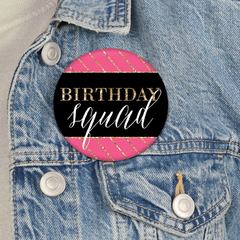 Big Dot of Happiness Chic Happy Birthday - Pink, Black and Gold - 3 inch Birthday Party Badge - Pinback Buttons - Set of 8, 3 of 9
