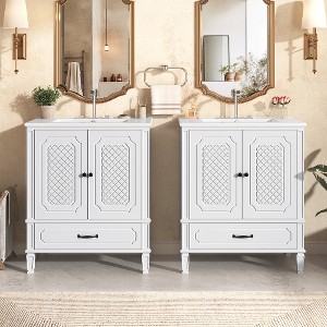 Lyngins Vintage 30" Freestanding Bathroom Vanity with Sink, Bathroom Storage Cabinet with Soft-Close Door, Adjustable Shelf + Removable-Drawer - 1 of 4