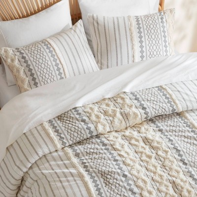 Ivory Cotton King/Cal King Patterned Duvet Cover Set