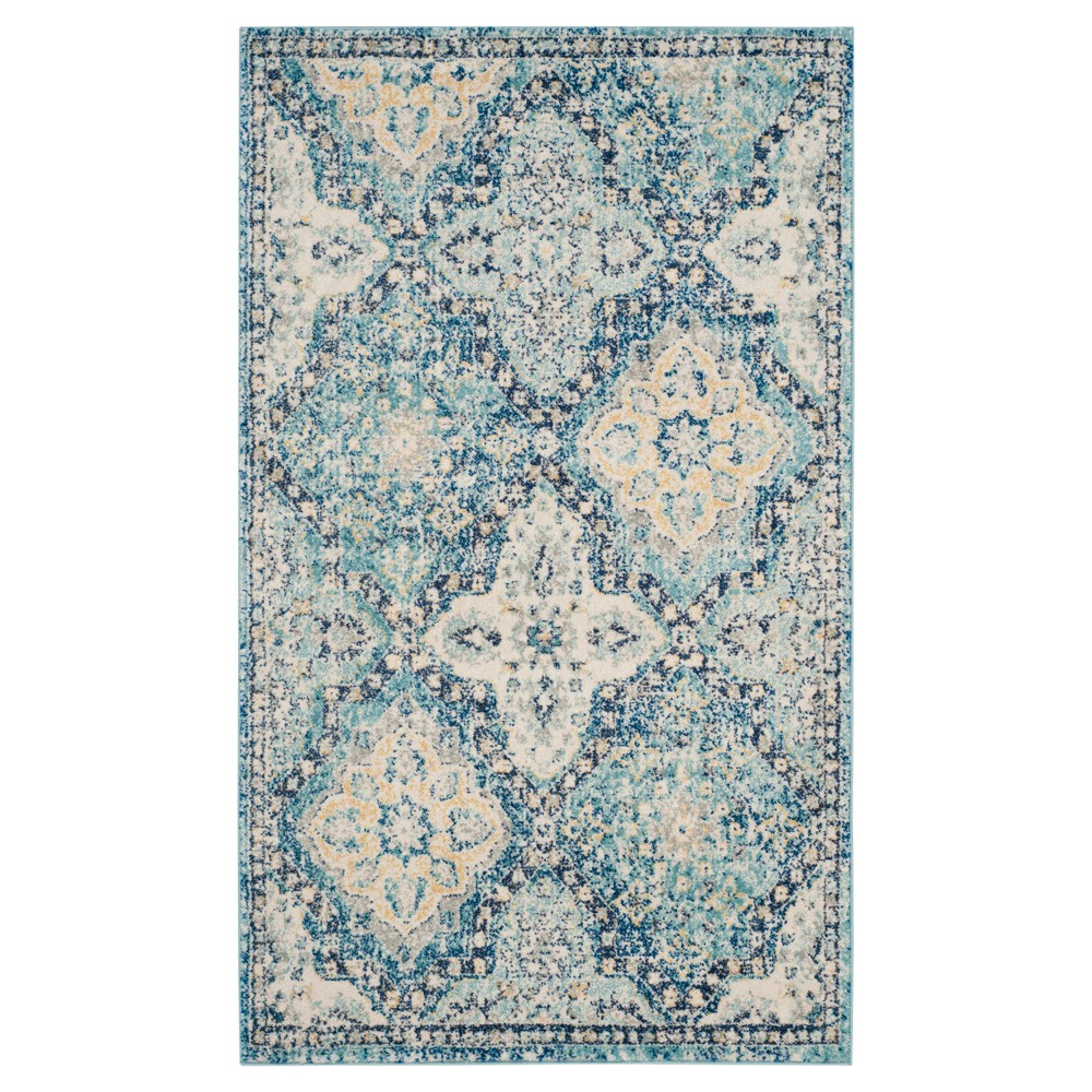 3'x5' Hestia Burst Loomed Area Rug Light Blue/Ivory - Safavieh