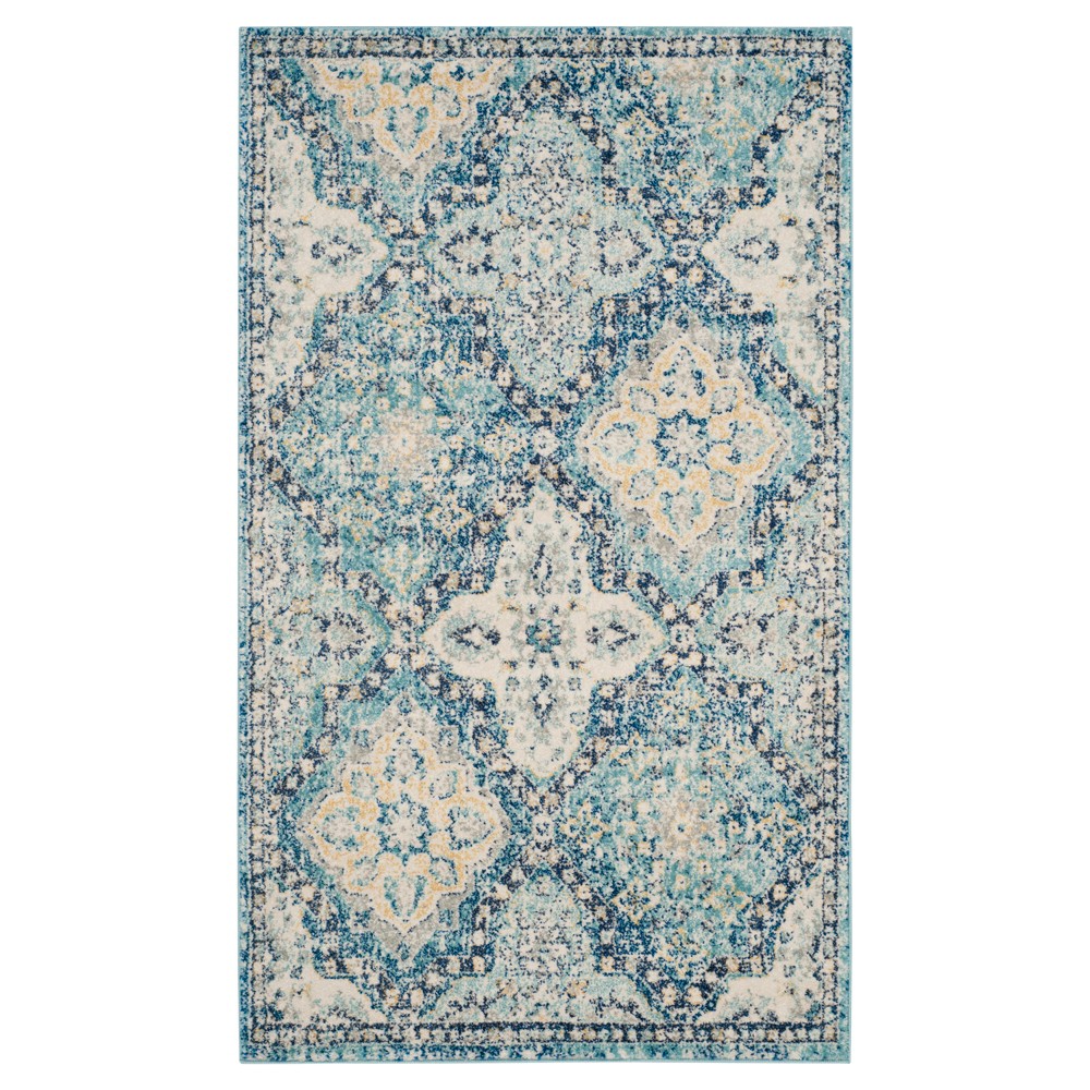 3'x5' Hestia Burst Loomed Area Rug Light Blue/Ivory - Safavieh