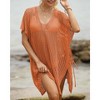 Clearlove Women's Plus Size Crochet Bikini Coverup Summer Short Sleeve V Neck Bikini Beach Dress - 4 of 4