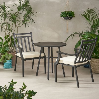 NicBex Outdoor Dining Table Set Metal Bistro Table with Two Chairs,Patio Furniture Bistro Set for Garden,Backyard,Poolside