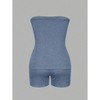 Mocamel  Women's Summer Solid Color Side Slit Hem Bandeau Top & Fitted Shorts Set - 4 of 4