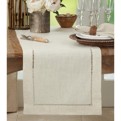Beige Poly-Linen Hemstitched Table Runner