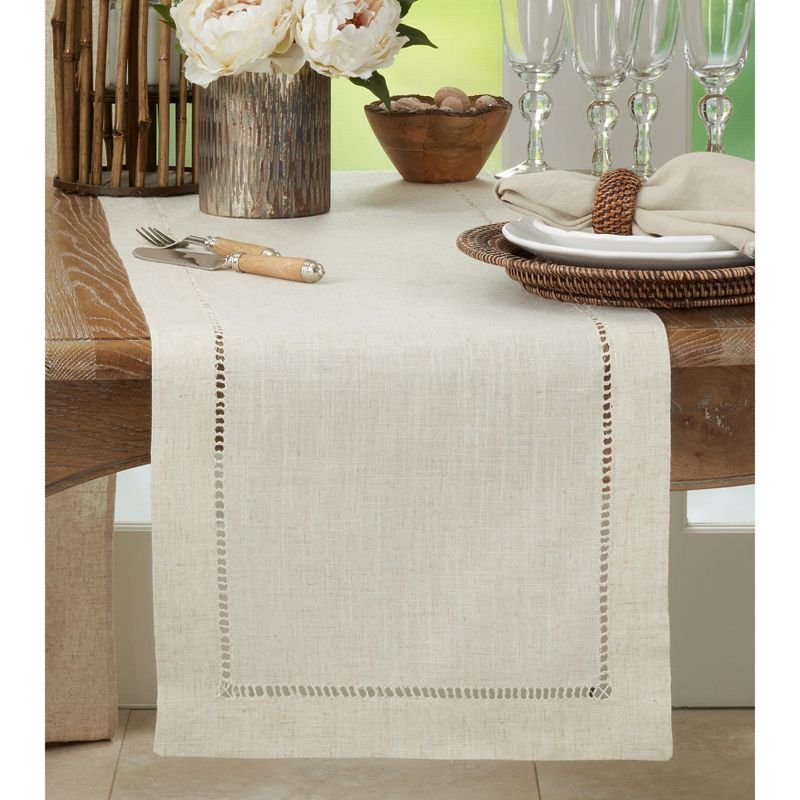 Saro Lifestyle Poly Blend Rustic Style Table Runner With Hemstitch Border, 3 of 5