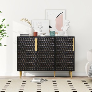 Accent Cabinets For Living Room,Storage Cabinet With 3 Honeycomb Hexagons Pattern Metal Doors And Adjustable Shelves,Indoor Furniture-Maison Boucle - 1 of 4