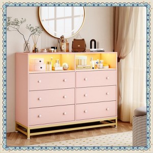 Jojoka Modern 6-Drawer Dresser with LED Lights & Charging Station, Wide Storage Cabinet for Bedroom, Closet, Living Room - 1 of 4