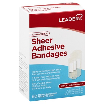Leader Antibacterial Sheer Assorted Sizes Adhesive Bandages 60 ea