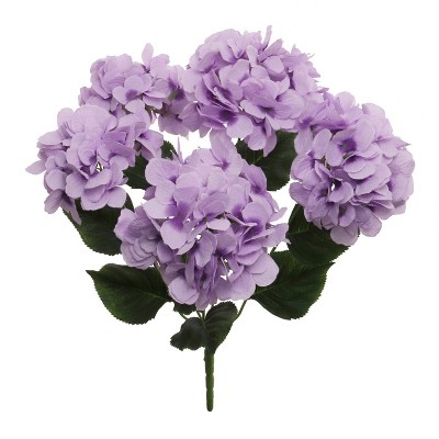Floral Home 21" Lavender Hydrangea Bush with 5 Silk Flowers & Leaves + Aerosol Flower Cleaning Spray