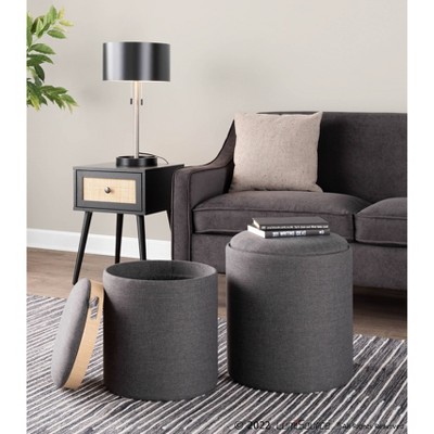 Charcoal and Natural Fabric Tray Nesting Ottoman Set