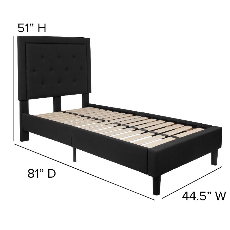 Flash Furniture Roxbury Twin Size Tufted Upholstered Platform Bed in Black Fabric, 4 of 7