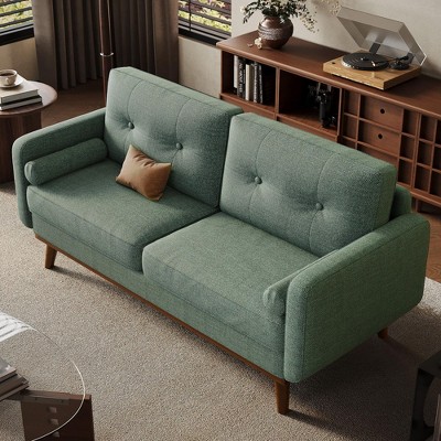 GustoWave 65" Loveseat Sofa, Mid Century Modern Couch for Living Room, 2 Seater Deep Seat Couch Teddy Fleece Boucle Upholstered Couches
