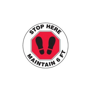 Accuform Slip-Gard Floor Decal "Stop Here Maintain 6 FT " Vinyl 12" White/Red (MFS388) - 1 of 1