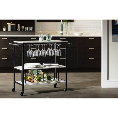 Black Faux Marble Rectangular Bar Cart with Wine Rack