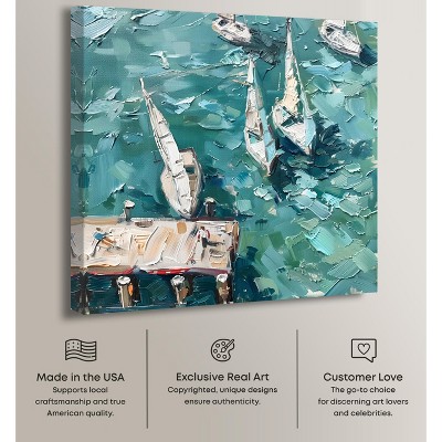 Docked Beach Coastal Inspired Canvas Wall Art, 40" x 40", Gallery Wrapped