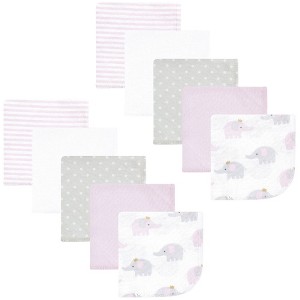 Hudson Baby Infant Girl Flannel Cotton Washcloths, Lilac Elephants 10 Pack, One Size - 1 of 2