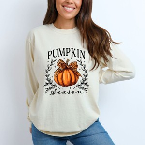 Simply Sage Market Pumpkin Season Leopard Bow Garment Dyed Long Sleeve - 1 of 4