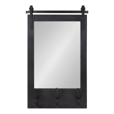 Black Wood Barn Door Wall Mirror with Hooks