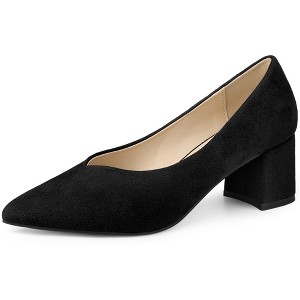 Allegra K Women's Pointy Toe Slip-on Low Chunky Heels Pumps - 1 of 4