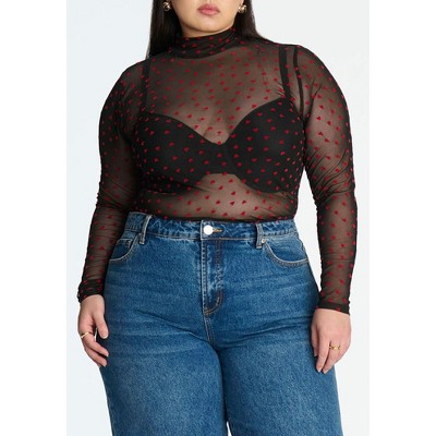 ELOQUII Women's Plus Size Mesh Heart Top