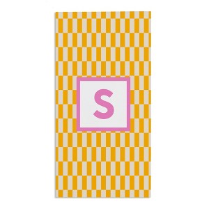 Personalization Mall Bright Check 30x60 Beach Towel, Yellow/Pink - 1 of 2