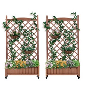 Raised Garden Bed with Trellis 2 Pack, Outdoor Wooden Planter Box & Plant Stand with Climbing Racks - 1 of 1