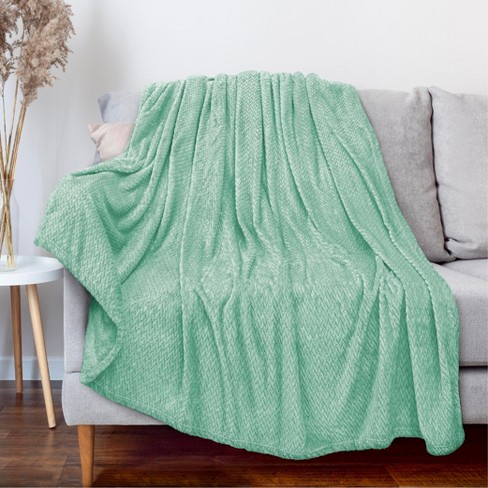 PAVILIA Lightweight Fleece Throw Blanket for Couch Soft Warm Flannel Blankets for Bed Mint Green Throw 50x60