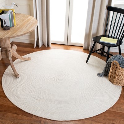 Ivory Handwoven Round Wool Braided Area Rug, 7'