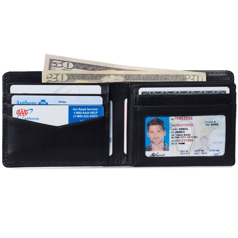 Alpine Swiss Mens RFID Protected Nolan Leather Wallet Center Flip Commuter Bifold Comes in Gift Box, 2 of 7
