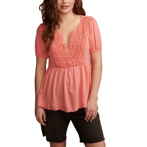 Lucky Brand Womens Crochet Accented Top Baby Doll Blouse - 1 of 1